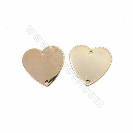 Brass Heart Shape Charms Connectors Real Gold Plated Size 24x22mm Hole 0.8mm 10pcs/Pack