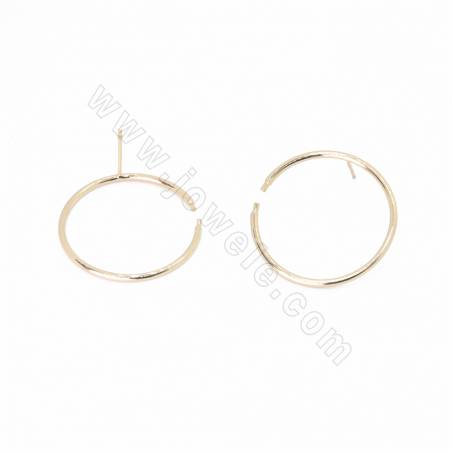 Accessori per orecchini in ottone, con perno in argento 925, cerchio, dimensione 30 mm, vassoio 1 mm, perno 0,7 mm, 20 pezzi/con