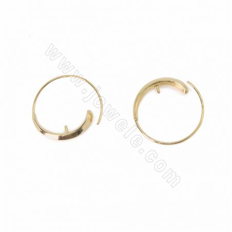 Accessori per orecchini a cerchio in ottone, con perno in argento 925, placcati in oro vero, dimensioni 20x3 mm, perno 0,6 mm, 2