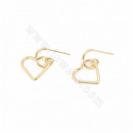Brass Heart Shape Stud Earring Findings With 925 Silver Pin Real Gold Plated Size 16x13mm Pin 0.7mm 20pcs/Pack