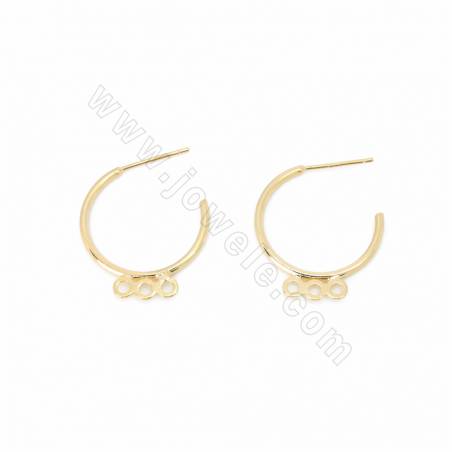 Brass Stud Earring Findings With 925 Silver Pin Real Gold Plated Size 21x2mm Hole 1.7mm Pin 0.7mm 10pcs/Pack