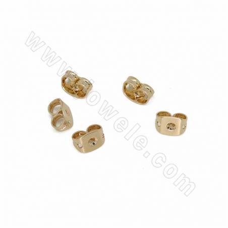 Brass Ear Nuts Real Gold Plated Size 6x4mm Hole 0.7mm 100pcs/Pack