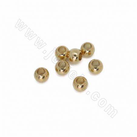 Perline distanziatrici in ottone, mini perline, rotonde, placcate oro vero, dimensioni 5x6 mm, foro 2,5 mm, 50 pezzi/confezione
