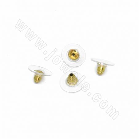 Dadi auricolari in ottone, con plastica, oro champagne, dimensioni 6x11 mm, foro 0,7 mm, 200 pezzi/confezione