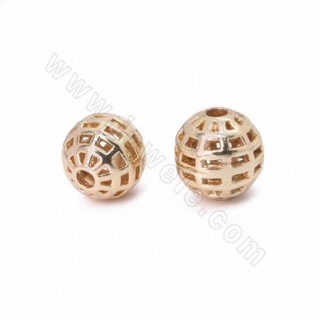 Brass Hollow Beads Round Gold-Plated Diameter 11mm Hole 2mm 20pcs/Pack