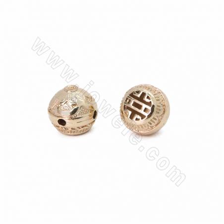 銅制品三通孔珠子 鏤空圓形 銅鍍香檳金 尺寸11x11毫米 孔徑1.5毫米 20個/包