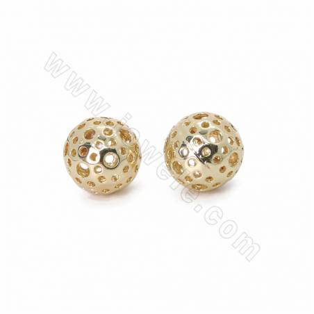 Brass Hollow Beads  Round  Gold Plated Diameter 12mm Hole 2mm 20pcs/Pack
