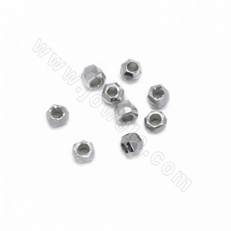 Perles d'écartement en laiton, mini perles, hexagone à facettes, plaqué or blanc, taille 2x3mm, trou 0.7mm, 100pcs/pack