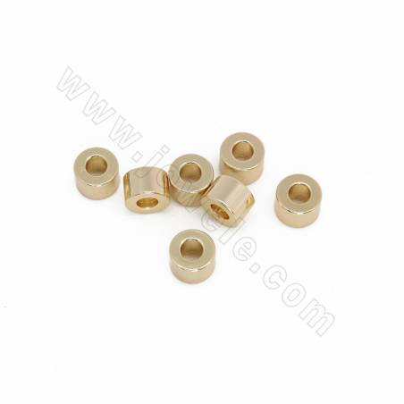 Perles d'écartement en laiton, cylindrique, plaqué or véritable, taille 4x6mm, trou 2.5mm, 50pcs/pack