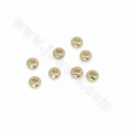 Perline distanziatrici in ottone, Abacus, placcate oro vero, diametro 4 mm, spessore 1,5 mm, foro 1,5 mm, 100 pezzi/confezione