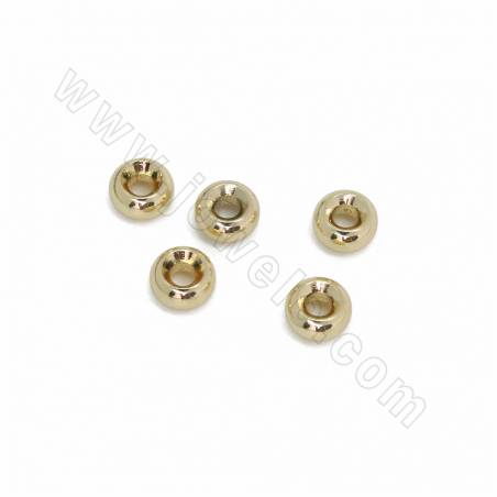 Perline distanziatrici in ottone, ciambella, placcate in oro vero, diametro 5 mm, spessore 3 mm, foro 1,2 mm, 50 pezzi/confezion