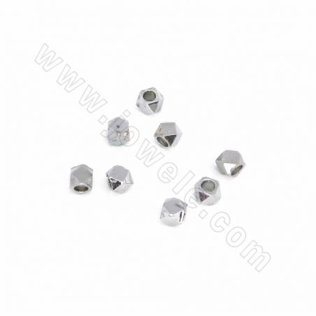 Perles d'écartement en laiton, mini perles, carré à facettes, plaqué or blanc, taille 3x3mm, trou 1.5mm, 200pcs/pack