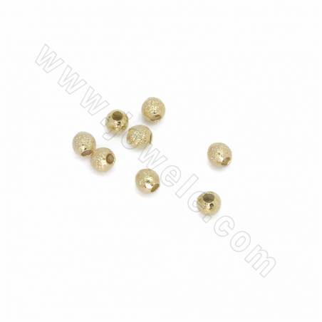 Perles d'écartement en laiton, rondes, mattes, plaquées or véritable, taille 3mm, trou 0,7mm, 100pcs/pack