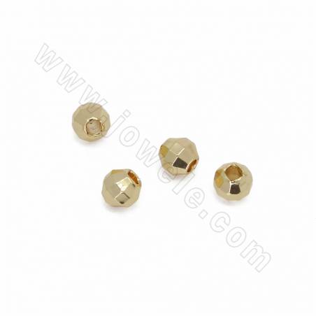 Perles d'écartement en laiton, rond à facettes, plaqué or véritable, taille 5x5mm, trou 2mm, 100pcs/pack