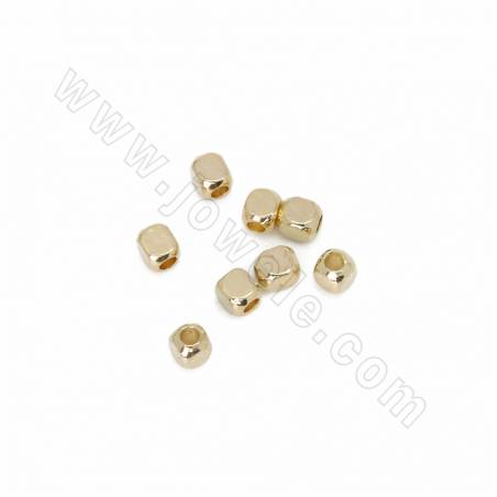 Perles d'écartement en laiton, carrées, plaquées or véritable, taille 3x3mm, trou 0,7mm, 100pcs/pack