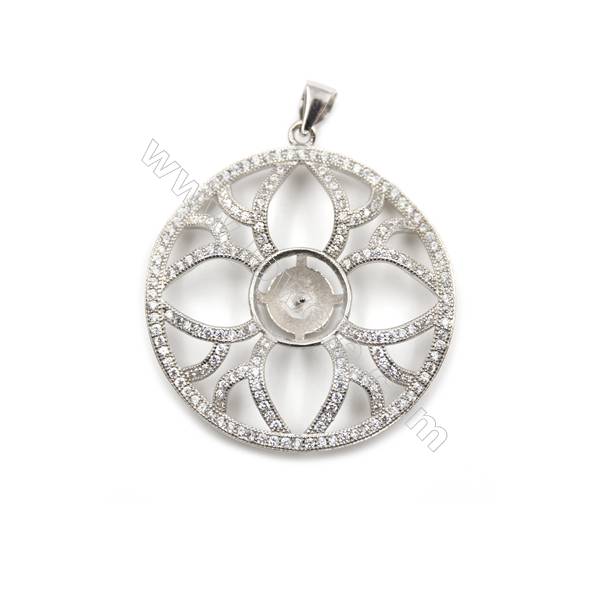 925 Sterling silver CZ pendant platinum plated, 34x34mm, x 5 pcs, tray 6mm, needle 0.7mm