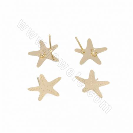 Orecchini in ottone, stella marina, placcati oro, dimensioni 14x14 mm, perno 0,7 mm, foro 1,5 mm, 20 pezzi/confezione