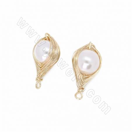 Pendentifs goutte en perles nacrée avec laiton couleu plaquée or Taille 21x11mm trou 1.6mm 40pcs/paquet