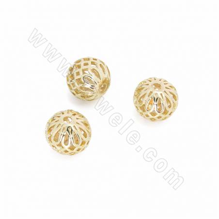 Brass Hollow  Beads Round Real Gold Plated Diameter 11mm Hole 1.5mm 20pcs/Pack