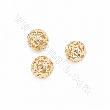 銅製品珠子 鏤空圓形 銅鍍真金 直徑8-12毫米 孔徑1.5毫米 30個/包