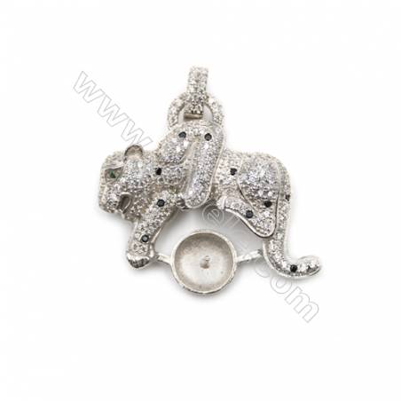 Pendentif pour perle semi-percée en Argent 925 rhodié avec Zirconium-D5529 30x26mm x 5pcs
