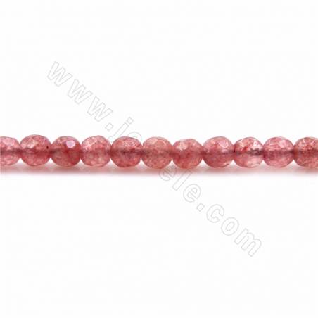 Rouleaux de perles en quartz fraise naturel, rond à facettes, diamètre 4mm, trou 0.9mm, 15~16"/rangée