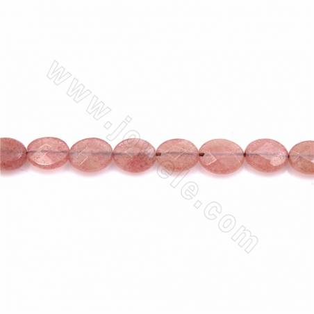 Fili di perle di quarzo fragola naturale, ovale piatto (sfaccettato), dimensioni 8x10 mm,  foro 1 mm, 15~16"/filo