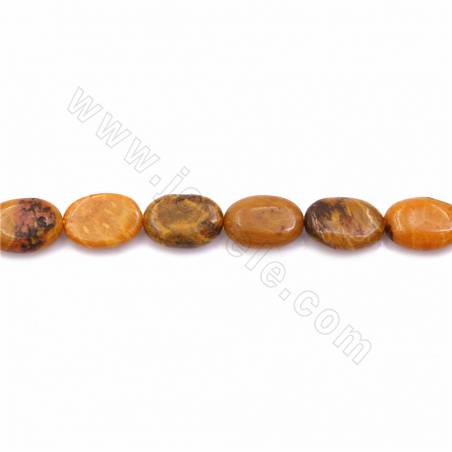 Natürlicher Chrysanthemenstein Perlen Stränge, flach oval, Größe 10x14mm,  Loch 1,2mm, 15 ~ 16 "/ Strang