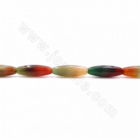 Rouleaux de perles d'agate arc-en-ciel naturelle, Rice, taille 30x9mm, trou 1.5mm, 13 perles/rangée