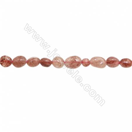 Perles Quartz de fraise en forme irrégulière sur fil Taille 4~6mm x5~9mm trou 1mm x1fil 15~16"