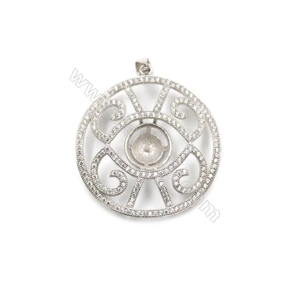 925 Sterling silver platinum plated zircon pendant, 34x34mm, x 5 pcs, tray 6mm, needle 0.8mm