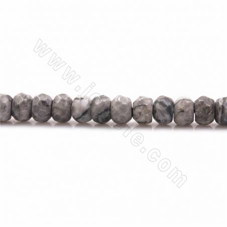 Rouleaux de perles de jaspe photo gris naturel, Abacus (facettes), taille 4x6mm, trou 1.2mm, 15~16"/rangée