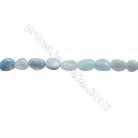 Perles Aigue-marine en forme irrégulière sur fil Taille 8~9mm x9~12mm trou 1mm x1fil 15~16"