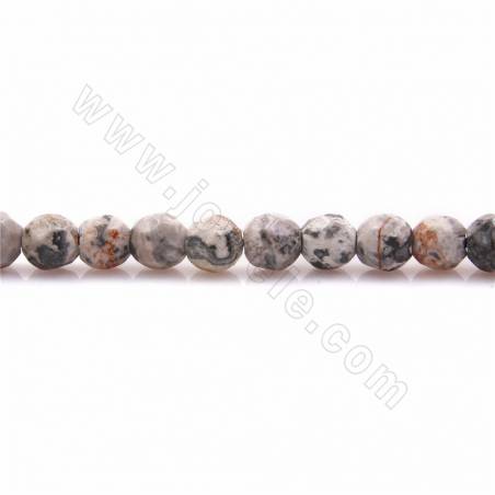 Natural Grey Picture Jasper Beads Stränge, rund (facettiert), Durchmesser 4 mm, Loch 0,9 mm, 15 ~ 16 "/ Strang