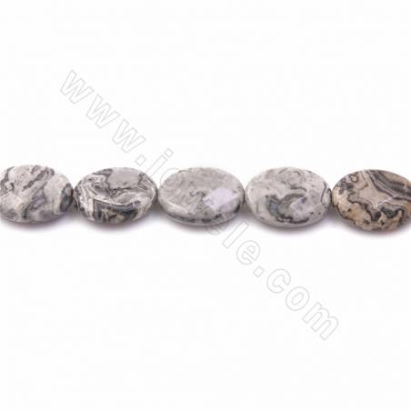 Rouleaux de perles de jaspe naturel gris, plat et ovale (à facettes), diamètre 13x18mm, trou 1.2mm, 15~16"/corde