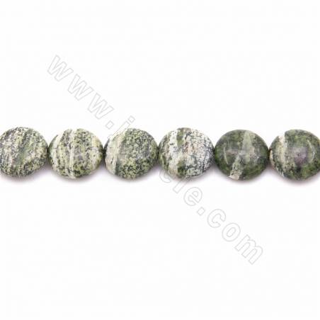 Rouleaux de perles de jaspe zébré vert naturel, rond plat, taille 10mm, trou 1mm, 15~16"/rangée