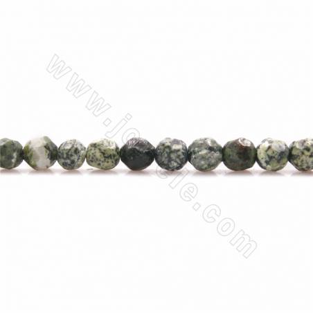 Fili di perle di diaspro verde naturale, rotonde (sfaccettate), dimensioni 4 mm, foro 0,9 mm, 15~16"/filo