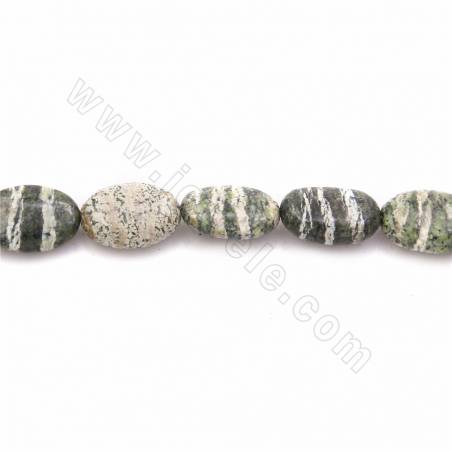 Rouleaux de perles de jaspe zébré vert naturel, ovale plat, taille 10x14mm, trou 1mm, 15~16"/rangée
