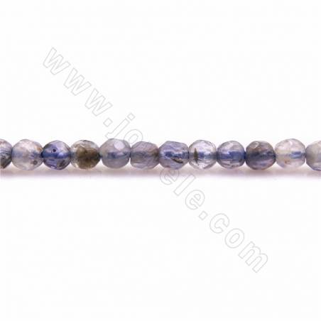 Fili di perline di iolite naturale, rotondo sfaccettato, dimensione 3 mm, foro 0,7 mm, 15~16"/filo