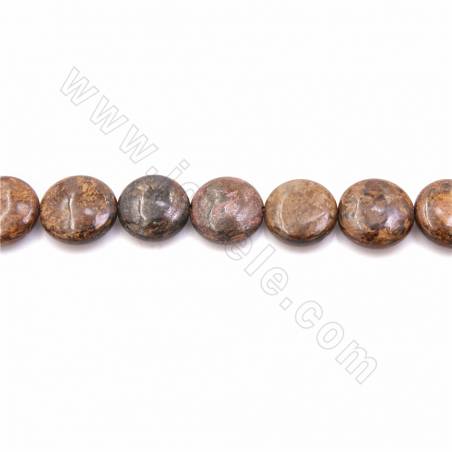 Fili di perle di pietra naturale di bronzite, rotondo piatto, dimensioni 16 mm, spessore 6 mm, foro 1,2 mm, 15~16"/filare