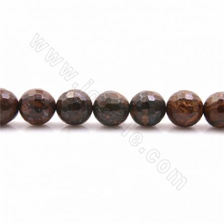 Fili di perle di pietra naturale di bronzite, rotondo sfaccettato, dimensione 8 mm, foro 1,2 mm, 15~16"/filo