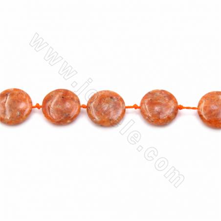 Natural Orange Calcite Beads Strands, Flat Round, Diameter 19mm, Thick 6mm, Hole 1.2mm, 19 beads/strand