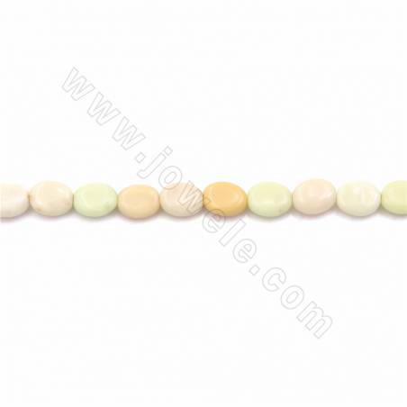 Filo di perle di giada naturale al limone, ovale piatto, dimensioni 8x6 mm, foro 1,2 mm, 15~16"/filare
