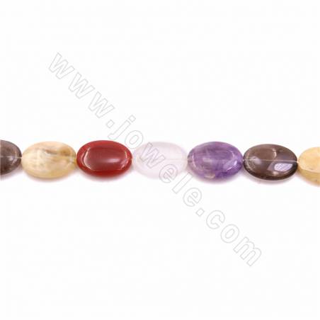 Rouleaux de perles de quartz naturel multicolore, ovale plat, taille 10x14mm, trou 0.9mm, 15~16"/rangée