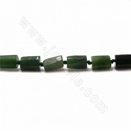Grânulos Canadense Jade Natural, Coluna Irregular, Tamanho 10x8mm, Orifício 1mm, 30 unidades/cadeia