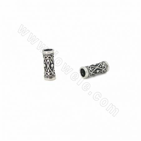 Thai Sterling Silber Perlen, Zylinder, Größe 5x12mm, Loch 3mm, 20 Stück / Packung