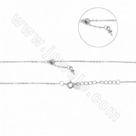 chaînes en argent sterling 925, plaqué platine, longueur 45cm, largeur 1mm, épingle 0.5mm, support pour perles semi-percées 3mm,