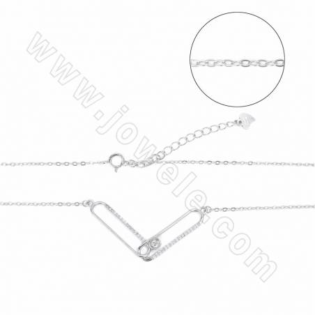 925銀鏈 白金 心形 長45釐米 寬1毫米 心形尺寸16x37毫米 針粗0.5毫米 托盤直徑4毫米 1條 可配半孔珠
