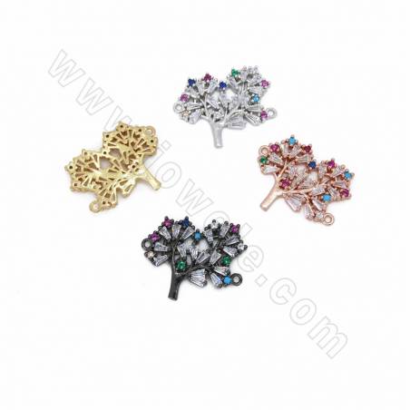Brass Tree of Life  Charms Connectors Cubic Zirconia Micro Pave Size 20x24mm Hole 0.7mm 6pcs/Pack