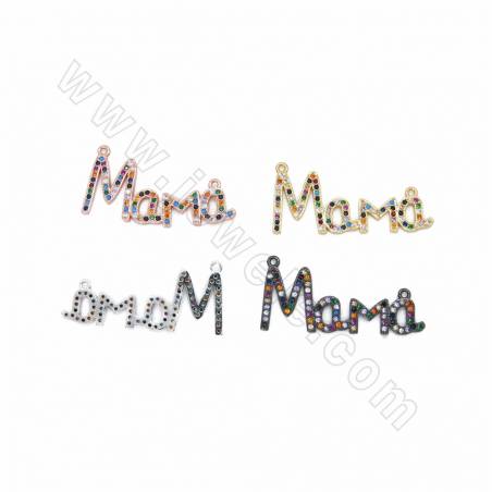 Maglie in ottone CZ, micro pave di zirconia cubica, a forma di MaMa, dimensioni 39X18 mm, foro 0,7 mm, 4 pezzi/confezione